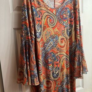 MSK Paisley Print Midi Dress - Orange and Blue